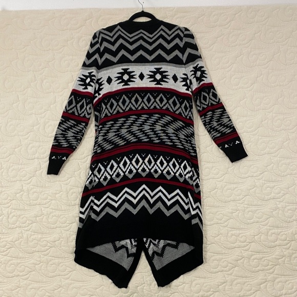 SWS Duster Cardigan Aztec Pattern Waterfall Front Size Large Knit Sweater - Picture 7 of 7